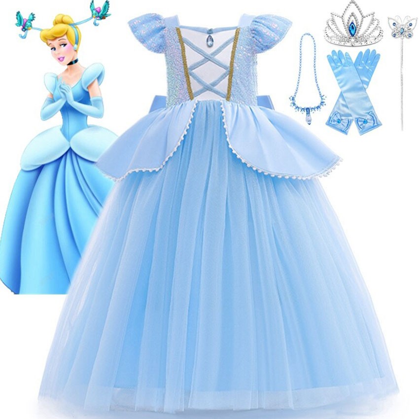 Book Week Cosplay Princess Cinderella Costume Birthday Girls Party Sequin Dress