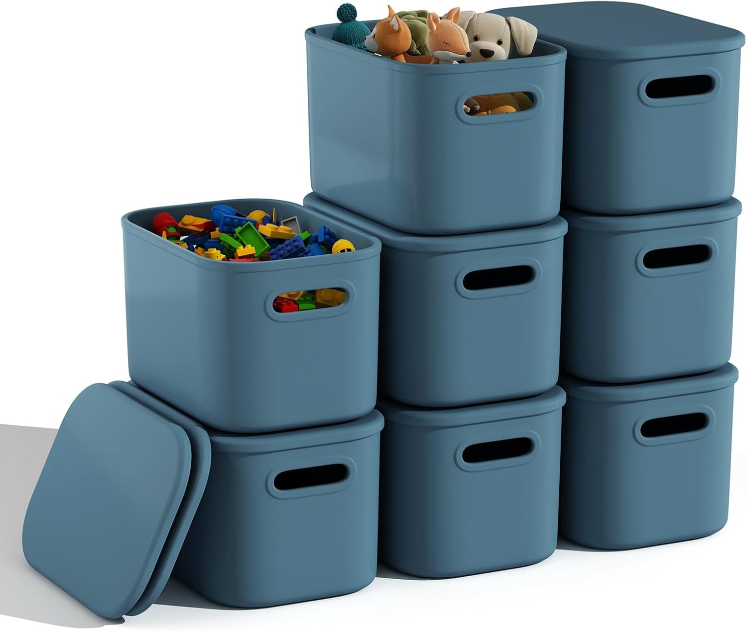 8 Pack Blue Storage Bins with Lids for Shelves and Classroom Organization