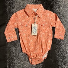 Camisa Bebé Unisex 12M Nueva Con Etiquetas Rockin C Western Manga Larga Botón Abajo Una Pieza