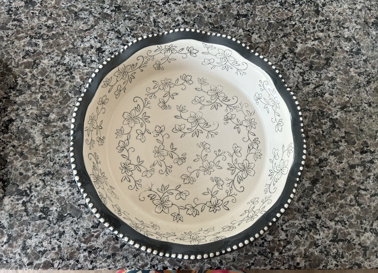 Temp-tations by Tara Floral Lace Gray Ovenware/ Pie Dish Cottage Core
