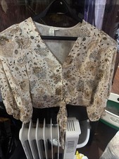 Joie Cream Sheer Lined Floral Tie Front Peasant Blouse Top Size Xs