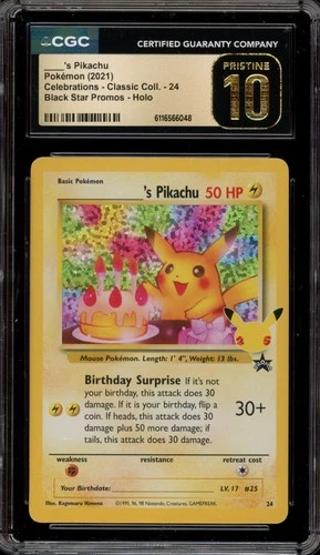 Pokemon Birthday Pikachu Celebrations Classic Coll. #24 CGC 10 Pristine