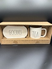 Rae Dunn GOODIES & TEA Oval Plate and Coffee Mug Gift Set - NIB