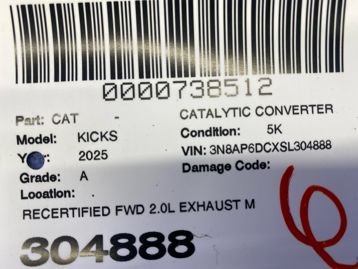 2025-2026 NISSAN KICKS P16 RECERTIFIED CATALYTIC CONVERTER U/NSX 