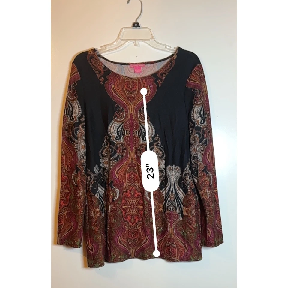 Туника топ с длинным рукавом Sunny Leigh XL черный с принтом пейсли сделано в США женская - Изображение 2 из 4