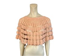 Vintage "HANDMADE CROCHETED CAPE" Peach