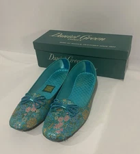Vintage Daniel Green Comfy Womens Slippers Ming Blue Brocade  Size 8  in box