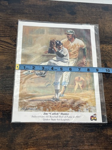 Jim "Catfish" Hunter HOF Autographed Quaker State 11.5''x9'' Legends (With COA) - Picture 6 of 6