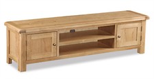 Oakvale Large Low Line Media Stand / Long Oak Tv Unit / 180cm Wide / Tv Cabinet