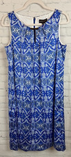 DANA BUCHMAN blue white sleeveless bodycon sheath lined dress size M NWT