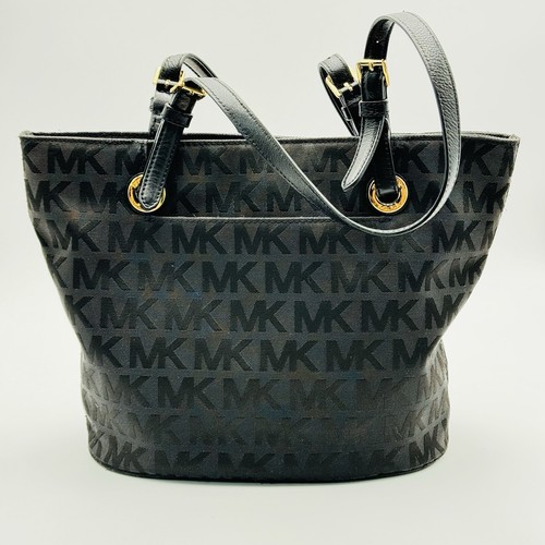 Michael Kors MK Jet Set Travel Tote MK Monogrammed Handbag Purse Bag Black - 第 1/15 張圖片