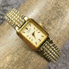 Seiko Women 1N00-5A89 Gold Expansion Band Rectangular Quartz 15mm Watch 6 1/4"