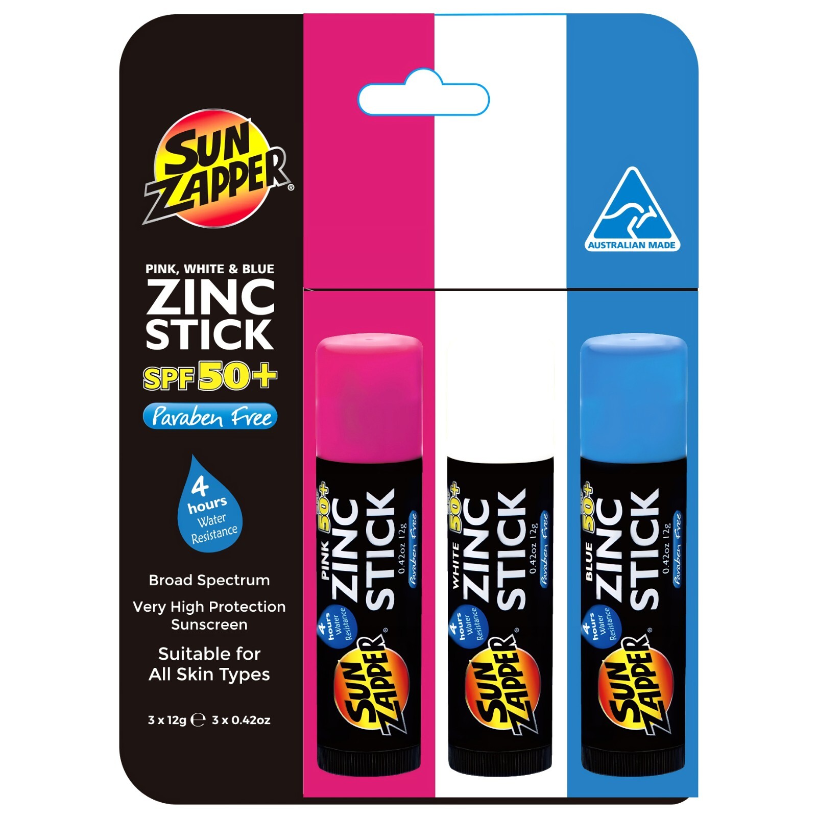 Sun Zapper Zinc Stick - Valor Paquete Triple - SPF50+ - Bloqueador Solar Protector Solar