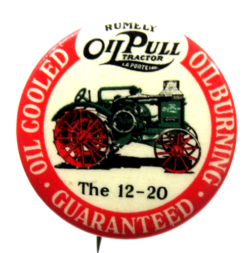 1890 TRACTEUR D'HUILE RUMELY PULL 12-20 1,25 POUCES bouton d'épinglage agricole avec papier arrière ^ - Photo 1/3