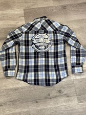 Guess Boys Youth Blue Plaid Long Sleeve Button Down Casual Shirt Size M 12-14 