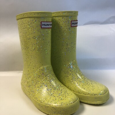 HUNTER Girls Rain boots Yellow W Glitter UK Size 10 US 11