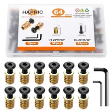 32 Sets Threaded Inserts for Wood Furniture Screws - 1/4-20 x 25/32" Inserts ...