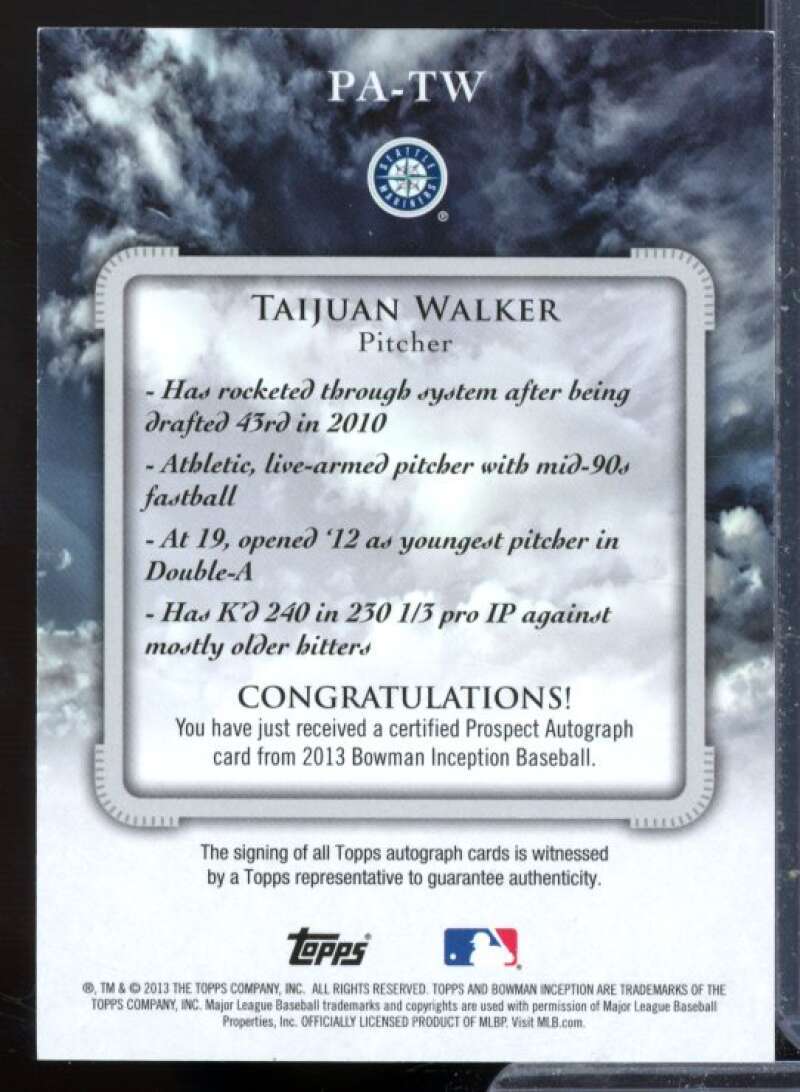 Taijuan Walker Card 2013 Bowman Inception Prospect Autographs Blue