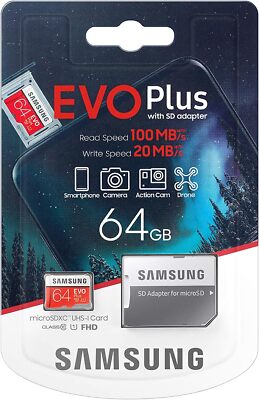 Samsung EVO Plus 64GB microSDXC UHS-I U3 100MB/s Full HD & 4K UHD Memory Card