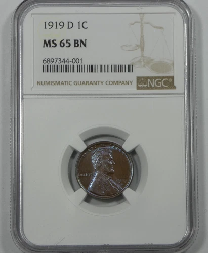 1919-D Lincoln/Wheat Ears reverse Cent CERTIFIED NGC MS 65 BROWN 1c