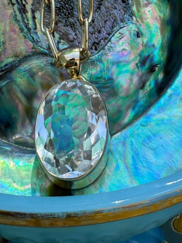 Charles Albert Rose Cut Faceted Quartz Crystal & Alchemia Gold Pendant Necklace - Picture 7 of 24