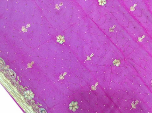 Om Vintage Dupatta Chiffon Hand Embroidered Magenta Scarves Stole Veil W-1197 - Picture 7 of 12