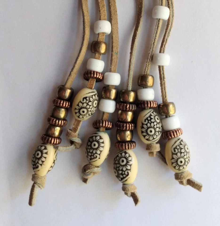 Broche Southwestern Boho Cuentas de Cuero Metal Rosa Vena Cabujón Borlas Conchos Foto 3 de 4