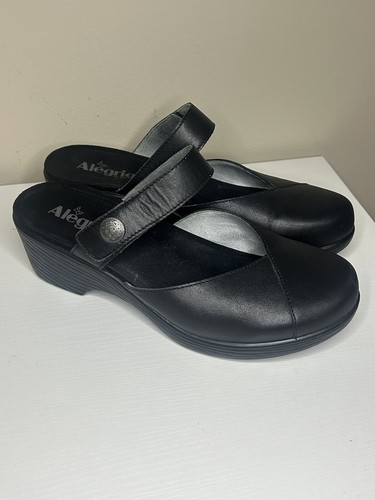 ALEGRIA 'SYD'Black Leather & Neoprene Dream Fit Clog/Slip EUR 41 | US 9.5