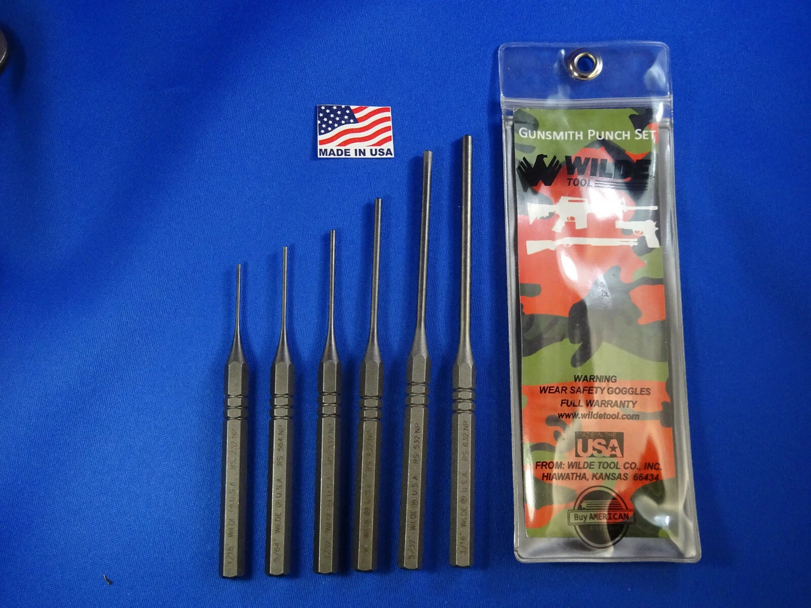 WILDE TOOL RS906AA MADE IN USA 6PC SPRING STEEL ROLL PIN PUNCH SET! GUNSMITH
