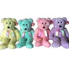 Sherbert Ty Classic Bears Beanie Baby Buddies Pink Teal Yellow Lavender Set 4