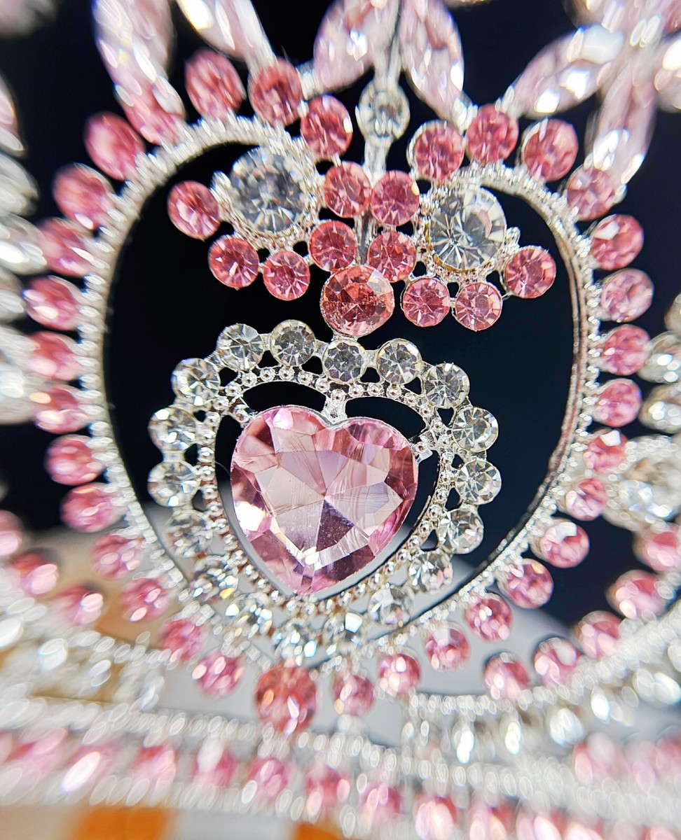 Crystal heart tiara, silver crystal tiara, pink stone tiara  display picture 1