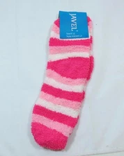 Slipper Fuzzy Striped Crew Socks Womens PINK White Size 9-11 WARM 