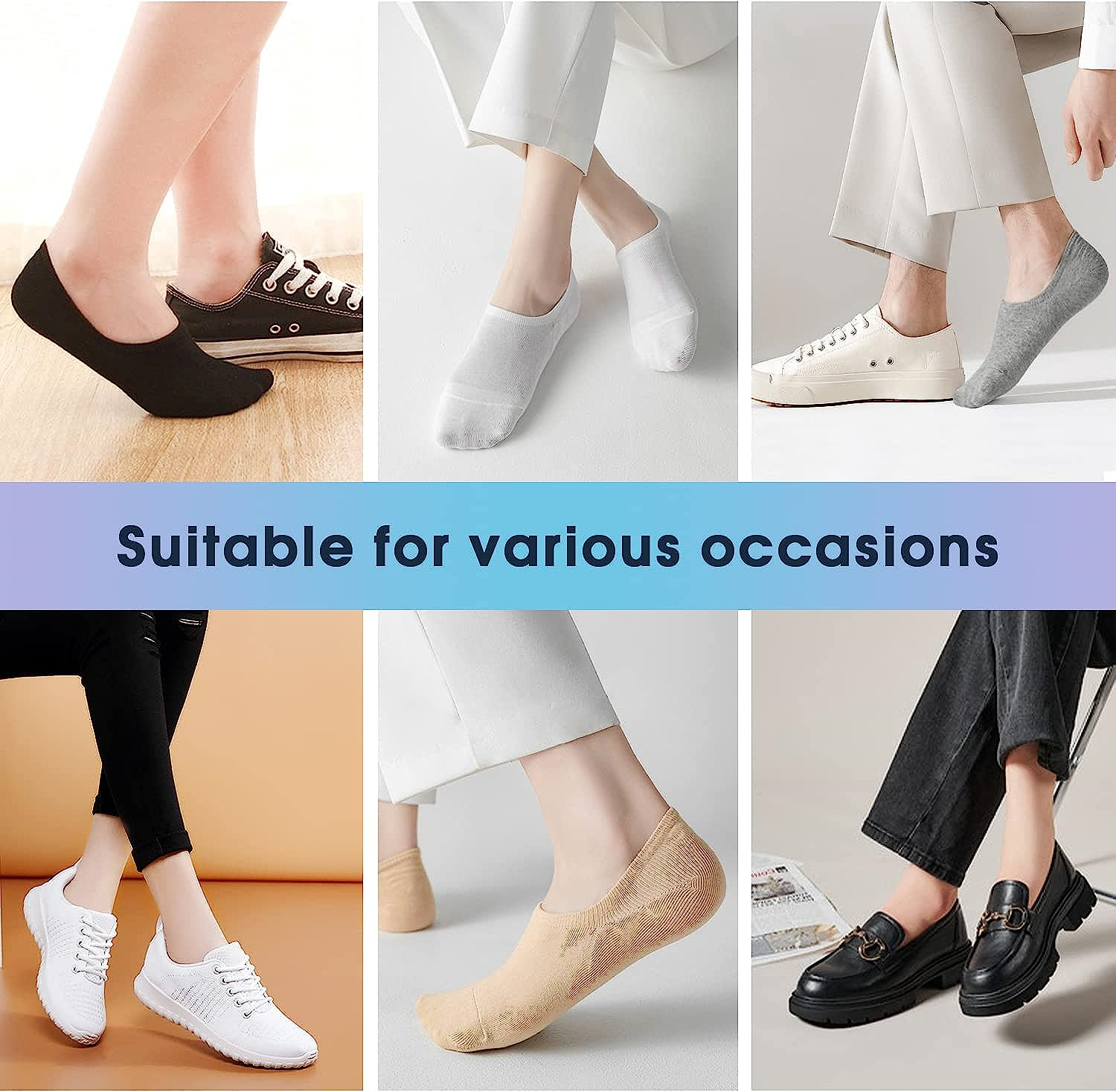 SIXDAYSOX Womens No Show Socks 48 Pairs Ondo Low Cut NonSlip Socks