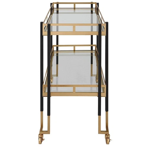 Uttermost Kentmore Contemporary Iron Metal and Glass Bar Cart in Black/Gold - Picture 5 of 7