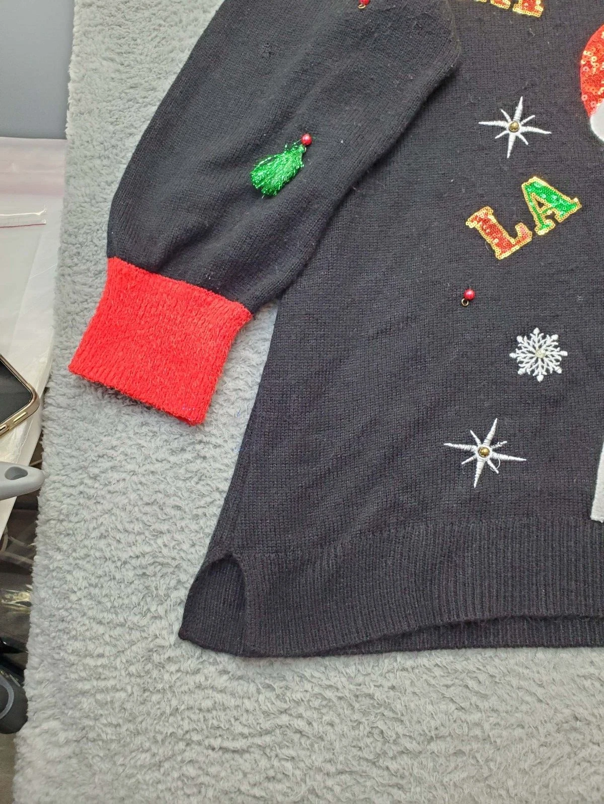 Ugly Christmas Sweater Womens Multi Llama Tassels Embroidered Beaded Sequin Slit