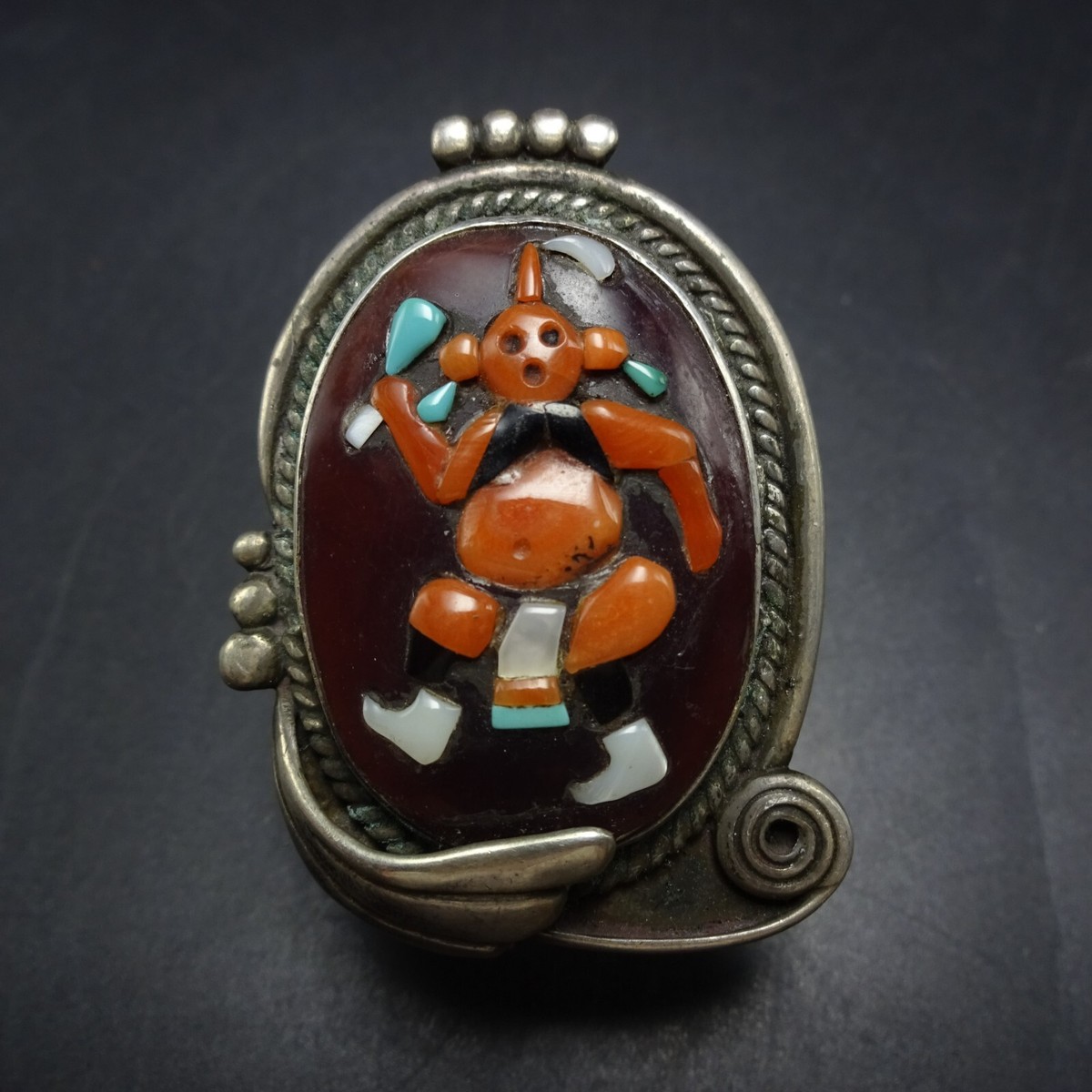 Zuni AUGUSTINE ROSALIE PINTO Ring size 7.5 MUDHEAD DANCER Inlay