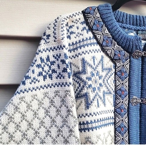 Vintage Dale Of Norway Wool Knit Cardigan Sweater Size 44 Fair Isle New With Tag - Picture 7 of 19