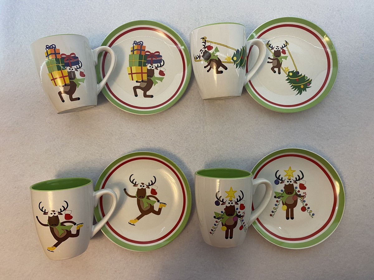 Christmas Reindeer Coffee Mugs & Dessert Plates Set Of 4 Bealls Goody's Peebles | eBay Christmas Reindeer Coffee Mugs & Dessert Plates Set Of 4 Bealls Goody's Peebles | eBay