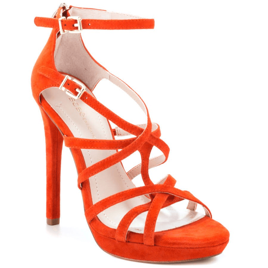 BCBGeneration Montie Orange Leather Strappy 5 inch Heels Size 9.5