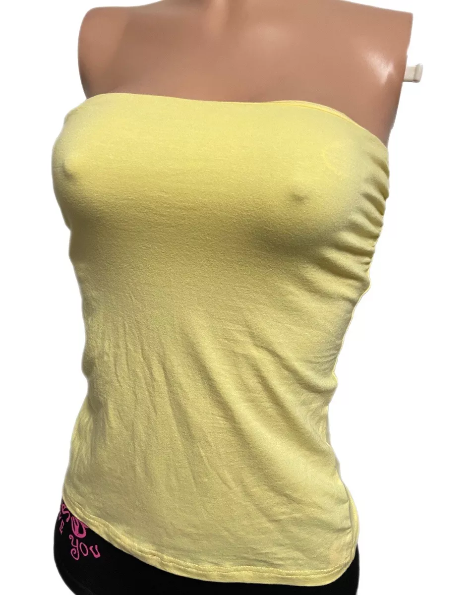 Y2K Mod Yellow Shelf Bra Tube Top M Spring Break Casual Beach