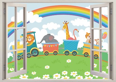 Regenbogen Tiere Kinderzimmer Spielen Zoo Zug 3D-Aufkleber Wandaufkleber Poster Vinyl S98