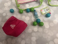 American Girl CHAIR AND BOCCE BALL SET With Pink Green Striped Beach Camp Chairs