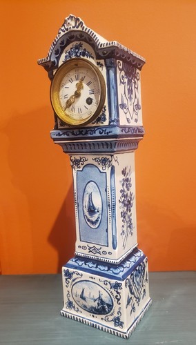 Blue White Delft Miniature Tall Case Clock 19th Century-Vincinti&Cie French Mvmt - Picture 3 of 11