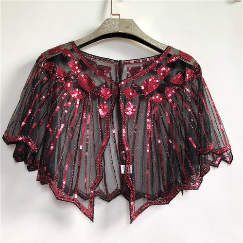 Women S Sequins Shawl Wraps Vintage Evening Cape Bolero Flapper Cover Up - Picture 6 of 35