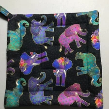 Deluxe Hot Pad/ Pot Holder:: LAUREL BURCH ELEPHANTS: HANDMADE: Quilted