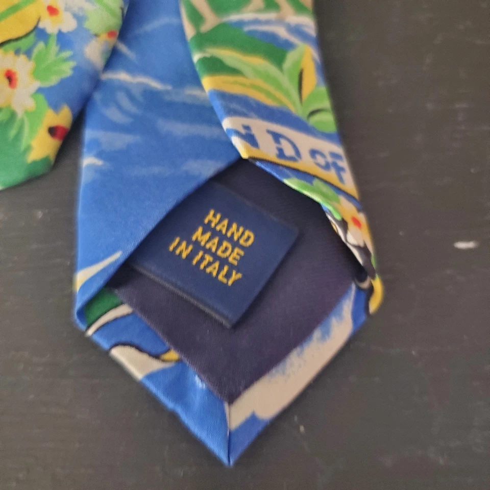 Polo Ralph Lauren Land of Aloha Corbata Hombres Azul Talla Única 100% Seda Hecho en Italia LOGO Foto 4 de 4