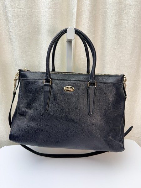 COACH Morgan Luxury Navy Pebbled Leather Satchel Shoulder Bag #F35185 Designer