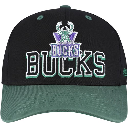 Men's Mitchell & Ness Black/Hunter Green Milwaukee Bucks Backside Script - Foto 2 di 4
