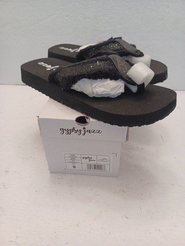 GYPSY JAZZ BLING Thong Flip Flops Womens BLACK Size 9 NEW IN BOX FREE SHIP