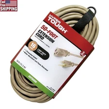 Outdoor Extension Cord 50 ’ 16AWG 3 Prong 13A Heavy Duty Grounded 1625W Tan New